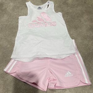 Adidas White and Pink Tank Top and Shorts Set sz 24m